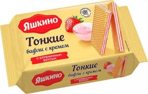 Яшкино вафли тонкие с кремом с клубничным вкусом 144 г
