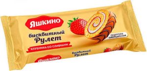Яшкино рулет Бисквит клубничный со сливками 200 г