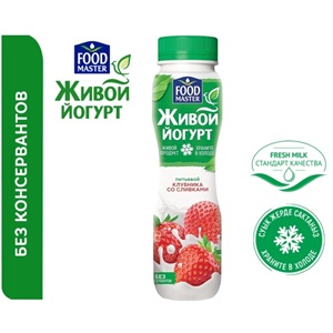 FoodMaster Йогурт питьевой Живой клубника со вкусом сливок 1% 280 гр