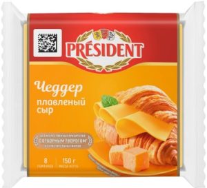 Сыр Чеддер President плавленный 150 гр
